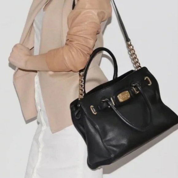 Michael Kors Handbags - Michael Kors Hamilton Est. 1981 Black Leather Shoulder Satchel Tote Bag Purse